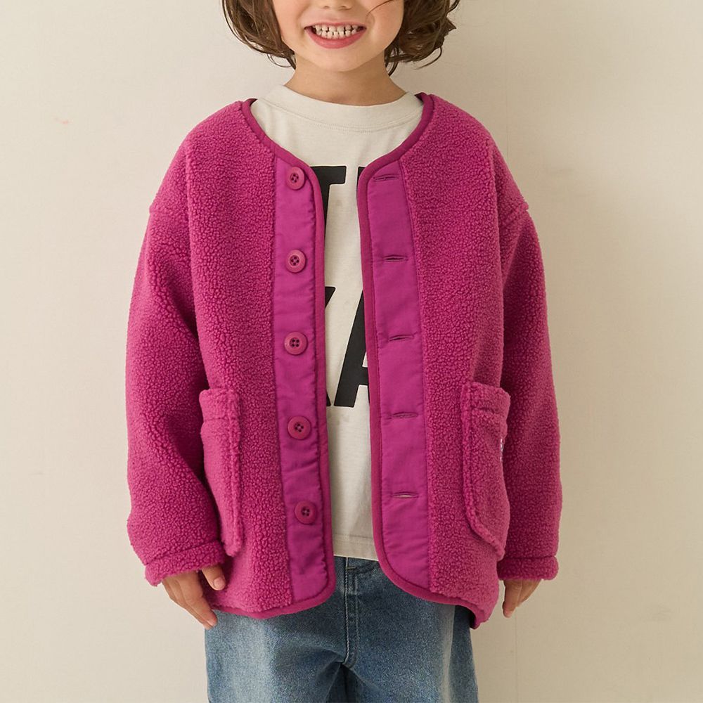 可愛毛毛口袋布勞森保暖外套-莓紅