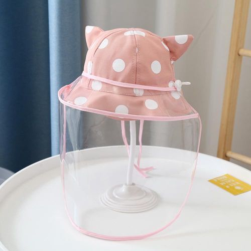 Vanibaby - 防飛沫寶寶防疫漁夫帽 4-12個月 (可拆面罩 )-粉色點點-帽圍43-48cm