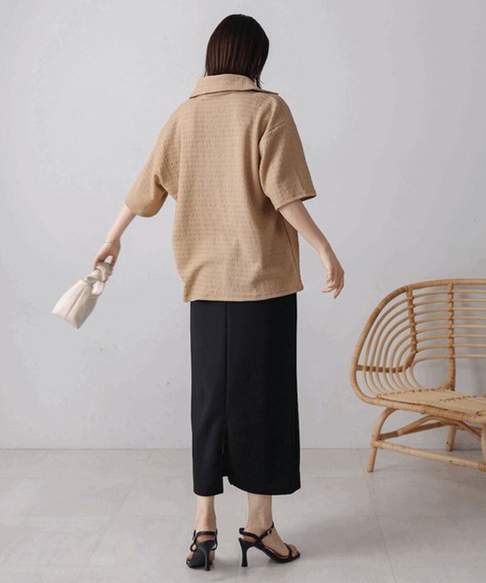 日本 Bab - 精緻紋理都會感五分袖上衣-淺棕