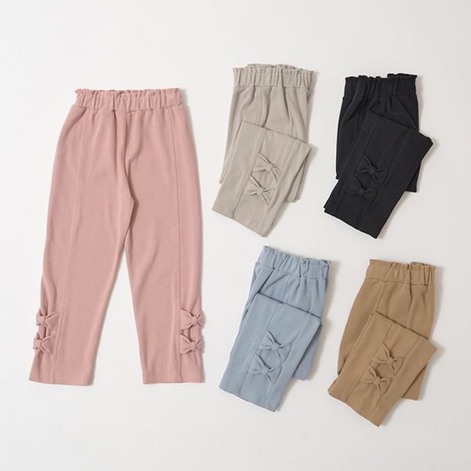 日本 Lycee mine - 定番蝴蝶結簡潔舒適長褲-摩卡