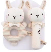 JoyNa - 1組2入-嬰兒搖鈴 手抓棒 有機棉安撫玩具-萌萌兔組