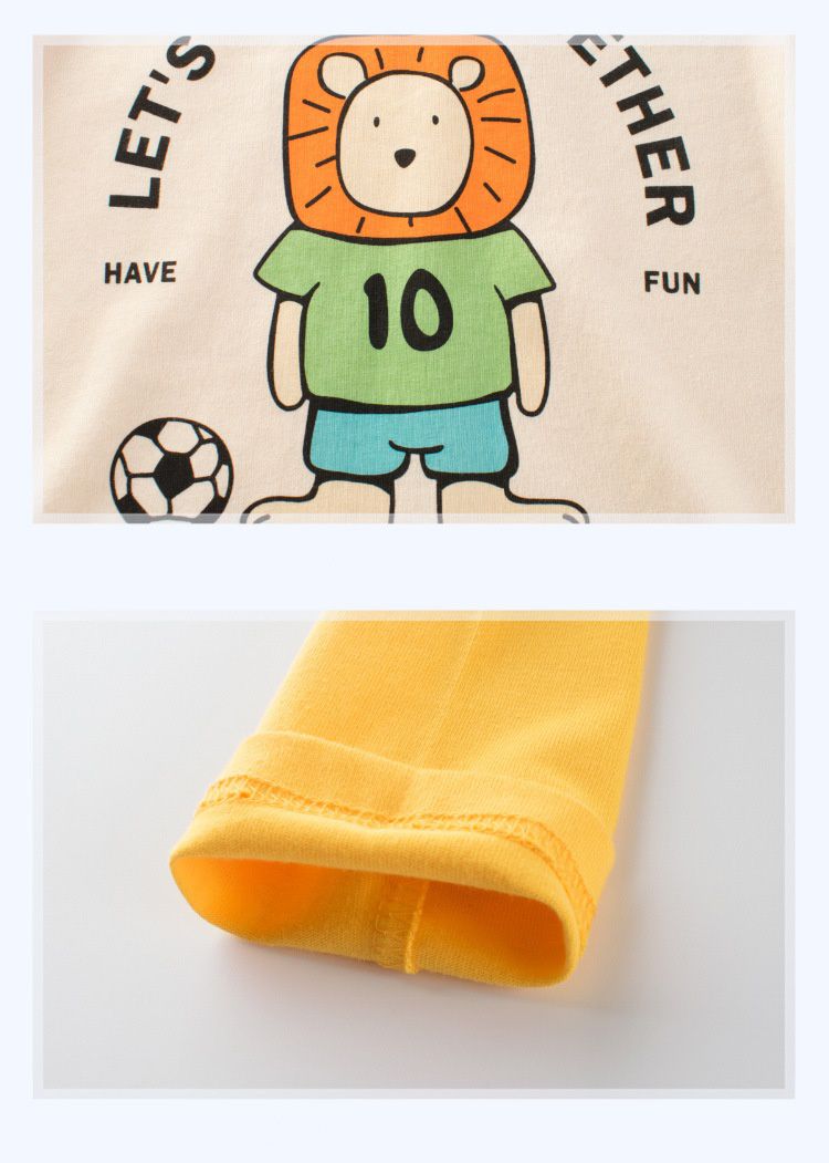 純棉長袖上衣-足球獅子-白+黃