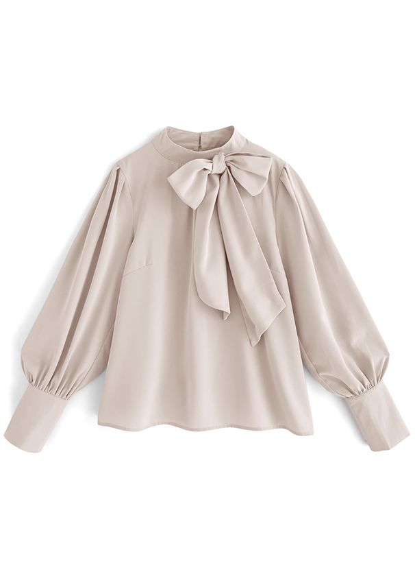 日本 GRL - 華麗側紐結澎澎袖上衣-櫻花粉