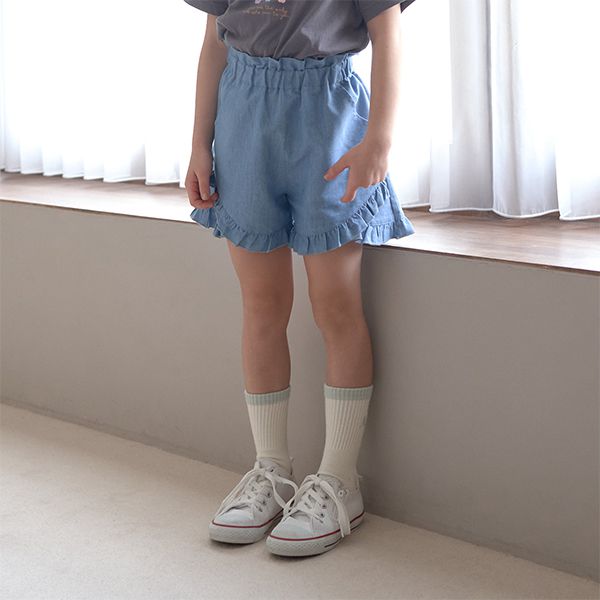 日本 Lycee mine - 可愛滿點荷葉摺邊短褲-格紋-草綠