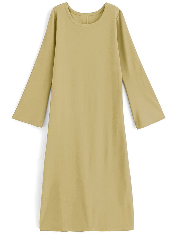 日本 GRL - 圓領素色百搭長袖洋裝-淺米杏