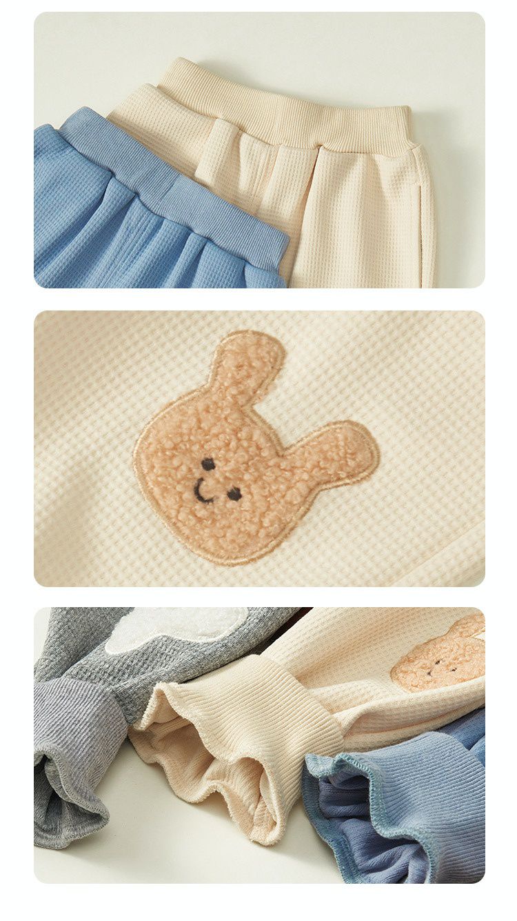 華夫格束口休閒長褲-雲朵-灰色