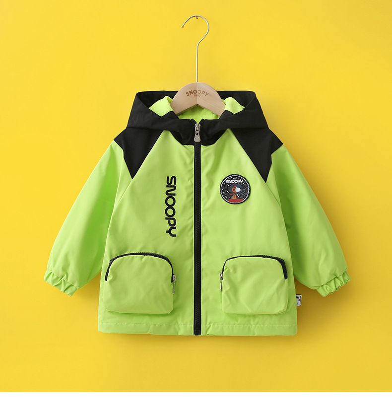 卡通人物史努比加絨連帽防風外套/衝鋒外套-SNOOPY-黑色