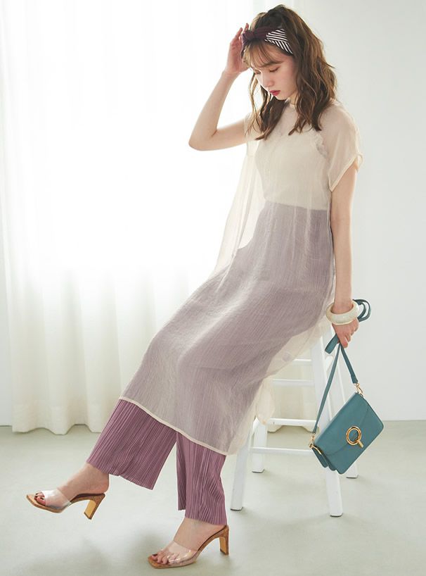 日本 GRL - 修長壓褶百搭彈性鬆緊寬褲-絢麗紫