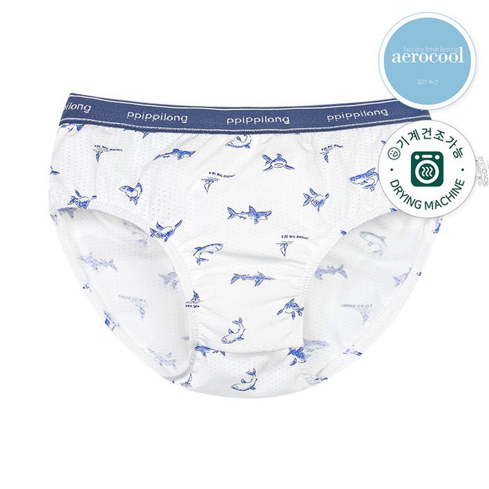 aerocool 涼感快乾洞洞三角褲(男寶)-手繪藍鯊-白