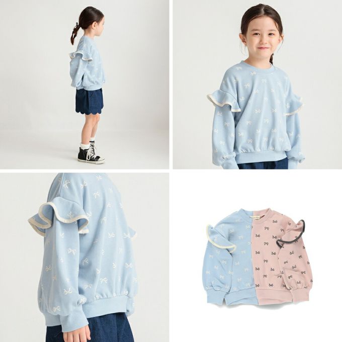 日本 BRANSHES - 俏麗QQ滿版印花長袖上衣-蝴蝶結-粉