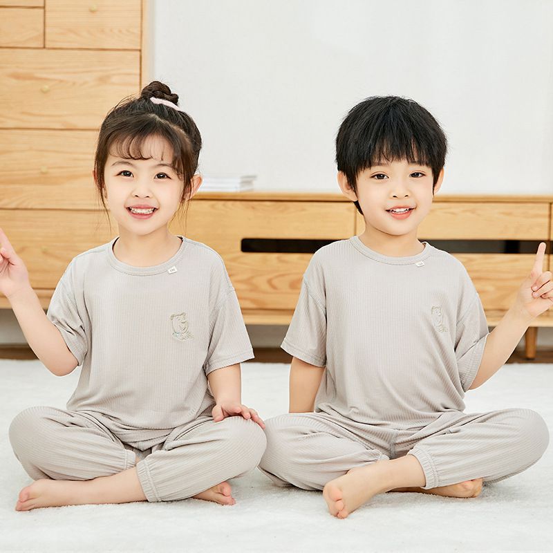 莫代爾透氣涼感短袖家居服套裝/空調服-熊熊-天空藍