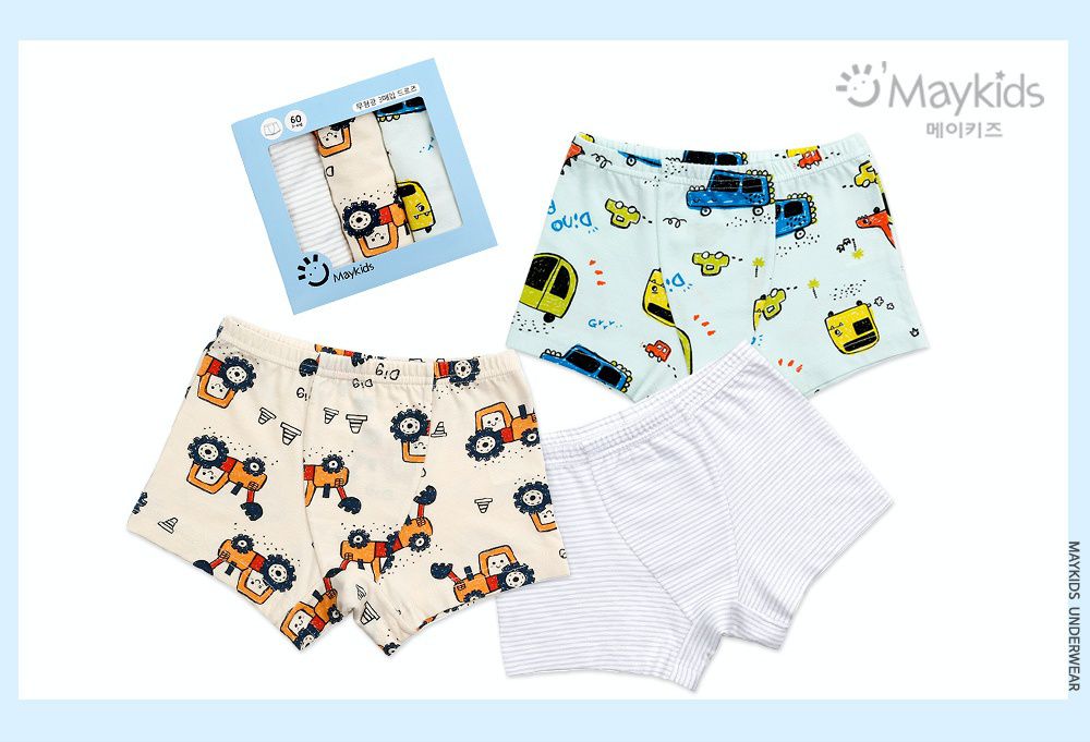 韓國 Maykids - 無螢光棉男寶四角褲三入組-車車王國