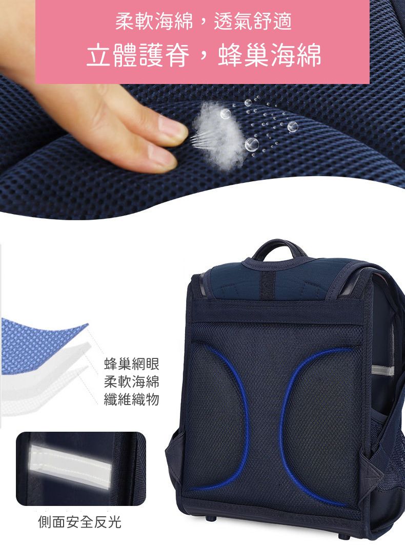 翻蓋式減壓書包-卡通人物Kitty-深藍色x粉色 (建議身高110-140cm)