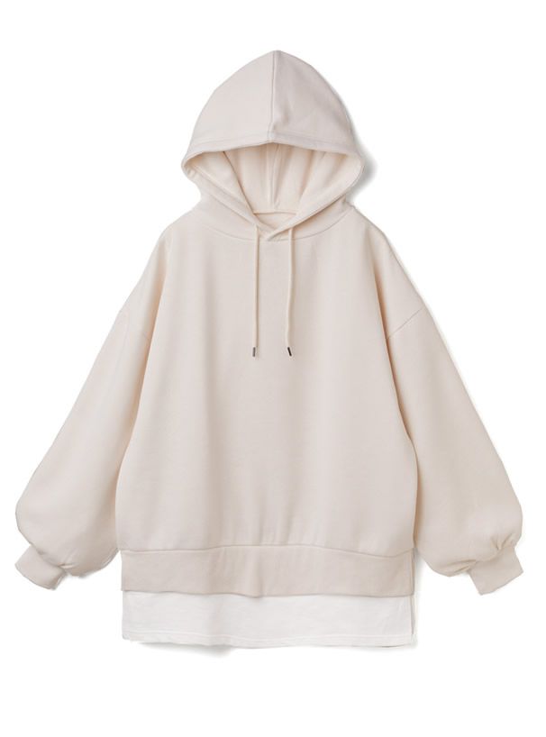 日本 GRL - 假兩件裏起毛連帽T-米