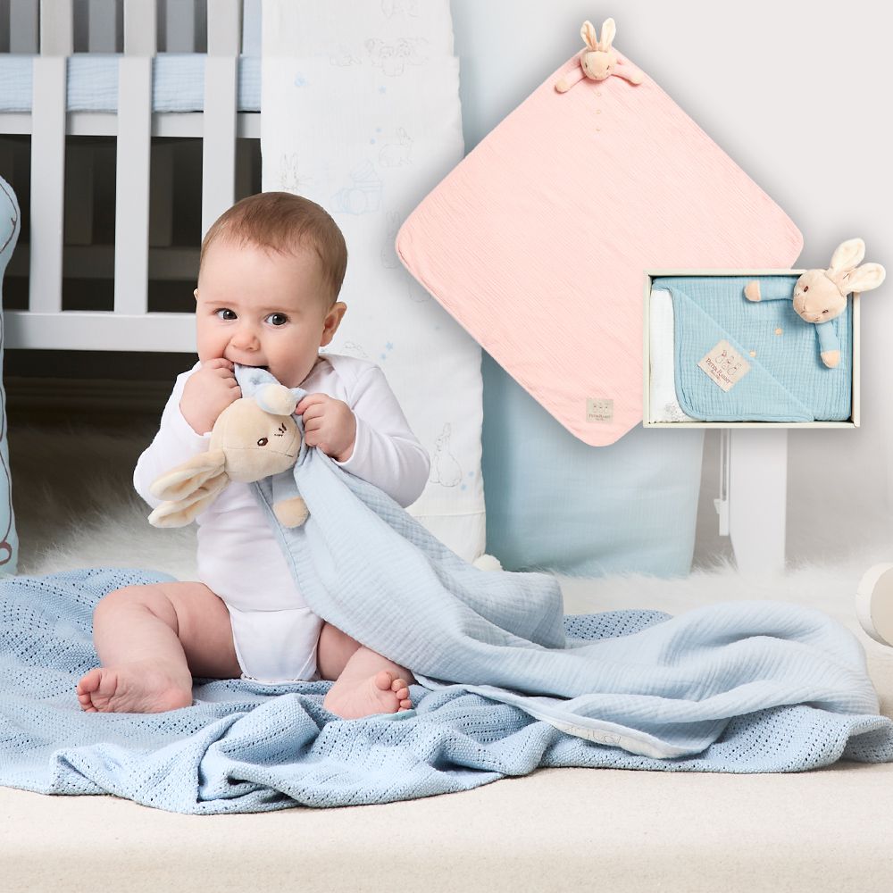 比得兔天絲泡泡紗安撫蓋毯禮盒/被毯禮盒 70x70cm(寶寶新生兒禮 滿月禮 彌月禮 嬰兒禮盒)-粉色