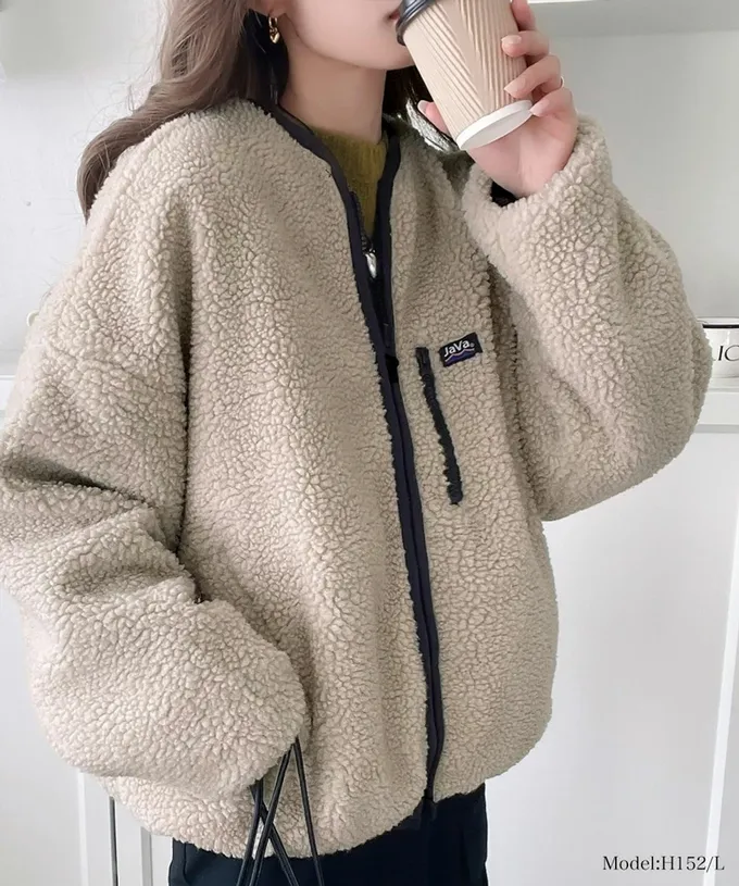 日本 Classical Elf - 2WAY泰迪熊短絨飛行外套-摩卡x軍綠