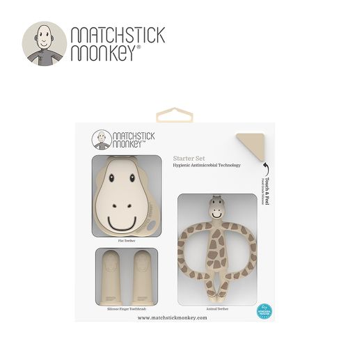 Matchstick Monkey - 英國 咬咬猴 動物造型固齒器/手指套牙刷禮盒組-長頸露露