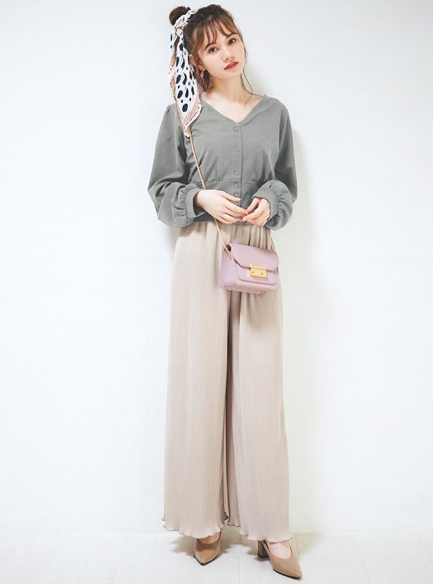 日本 GRL - 慵懶垂墜羅紋寬褲-星塵綠