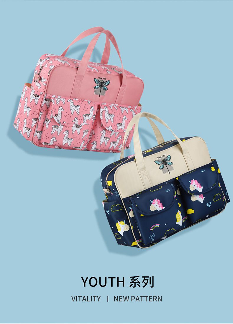 insular - 防水防污多功能大容量手提包/媽媽包/待產包-清新葉片-綠色 (39x12.5x29cm)