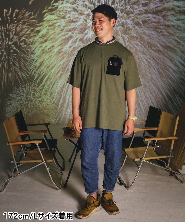 日本 BREEZE - 聯名款 夜光拉鍊大口袋短袖上衣(大人)-撞色-白