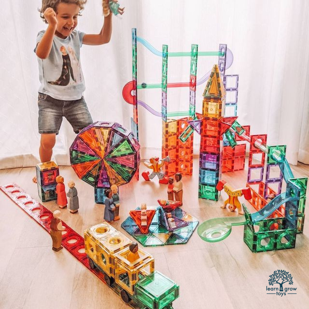 聖誕禮物推薦【澳洲 Learn & Grow 磁力片】小火車鐵道｜彎曲滾球軌道