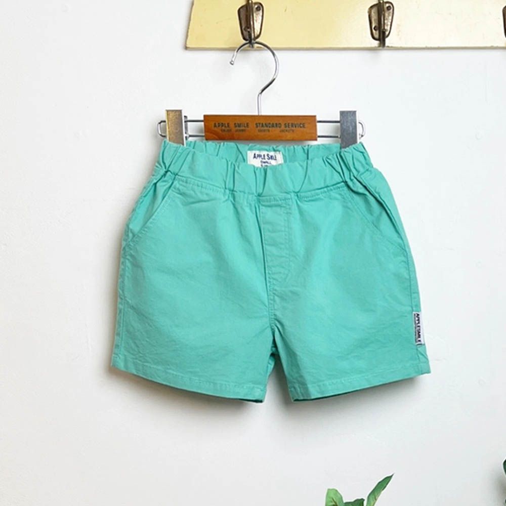 鬆緊腰簡約百搭素雅短褲-薄荷藍綠