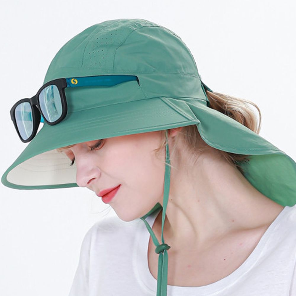 韓國 Beach Boom - (升級版)韓製UPF50+防水透氣遮脖帽-綠