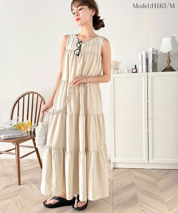 日本 Classical Elf - 2way前後領飄逸分層無袖洋裝-棕