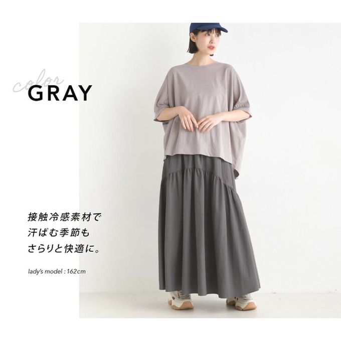 日本 OMNES - 接觸涼感 嫘縈寬鬆短袖上衣-黑底白點