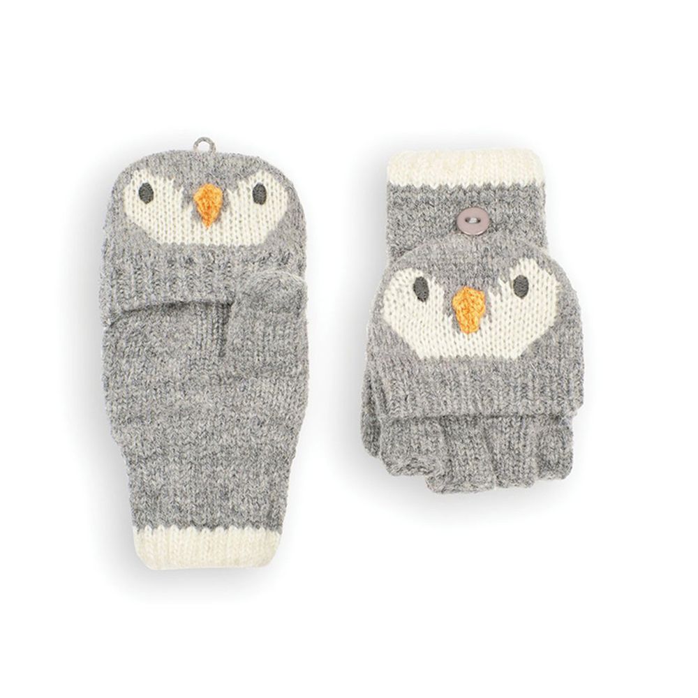 英國 JoJo Maman BeBe - 保暖細緻羊毛手套-灰企鵝