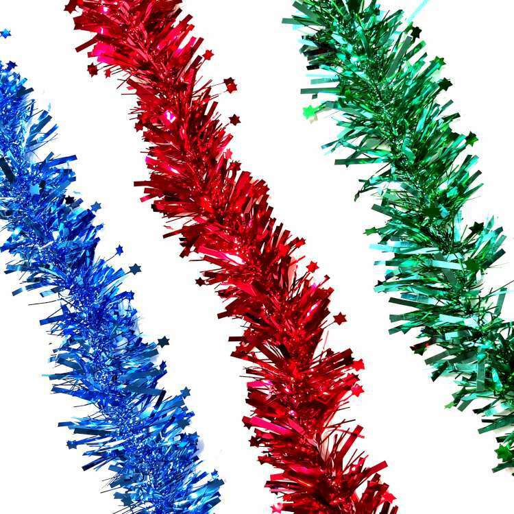 MODACore 摩達客 - 4吋小星星單色寬窄條金蔥彩條龍柱(3條一組-顏色隨機出貨) 可掛聖誕樹/門窗邊/牆沿/派對裝扮用