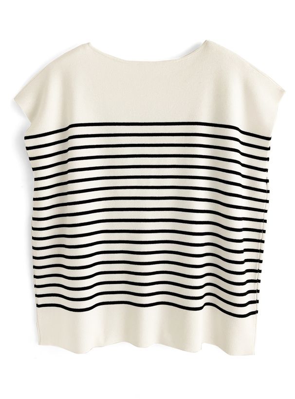 日本 GRL - 定番款 條紋針織法式袖上衣-米杏x黑 (F)