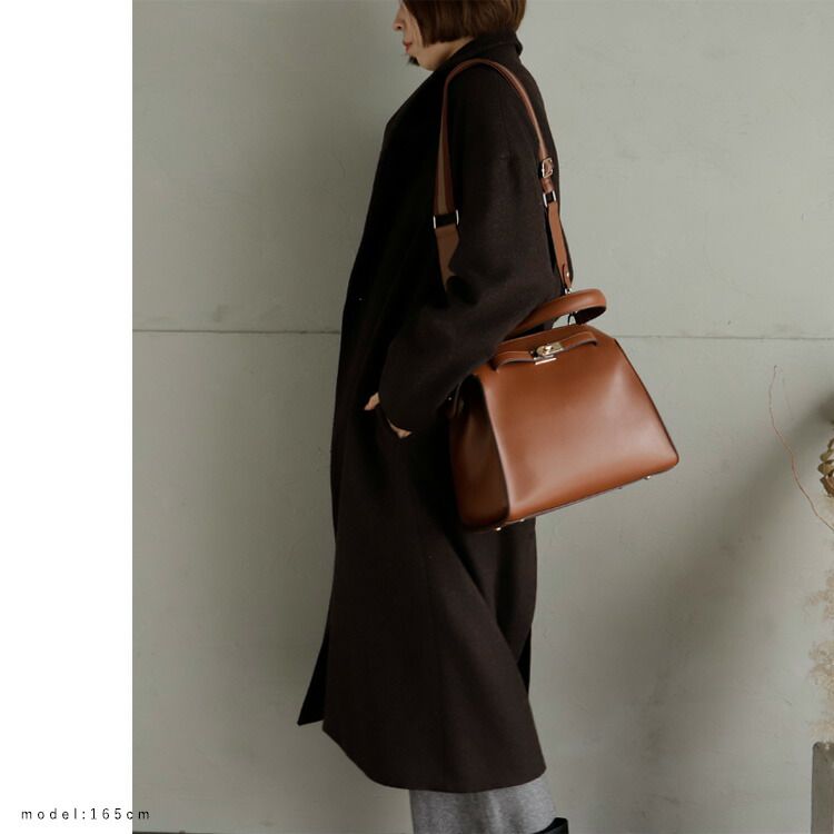 日本代購 - 時尚寬帶金釦2WAY肩背/手提包-復古藍 (M(約26x30cm))