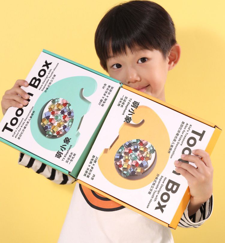 寶寶乳牙收藏盒-小象木質牙-黃色 (16x20cm)