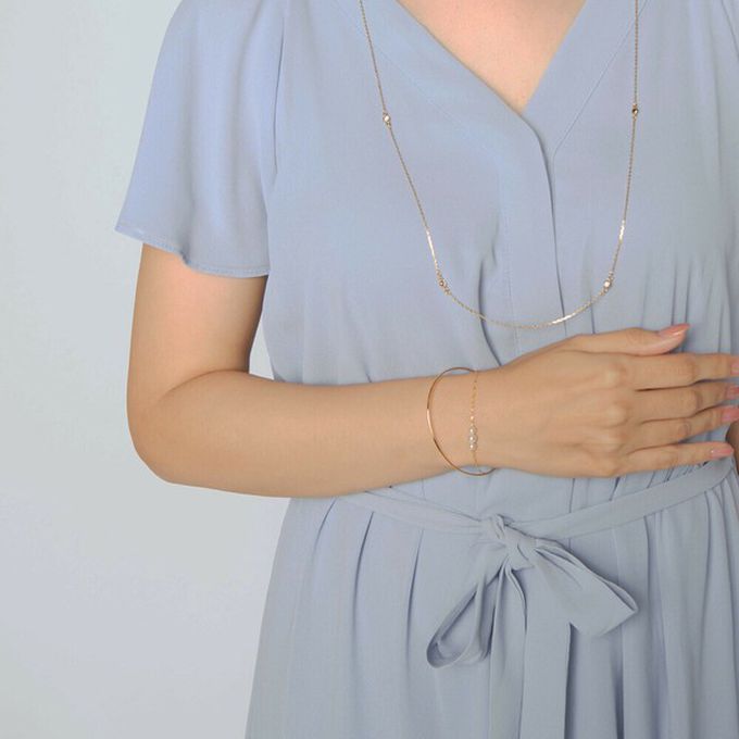 日本 Melody Accessory - 日本製 柔美細緻雙層手鏈-三顆珍珠-金