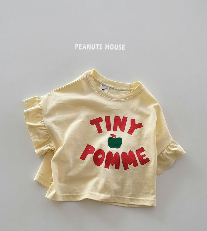 韓國 Peanuts House - 純棉圓領荷葉袖上衣-小蘋果-淺黃