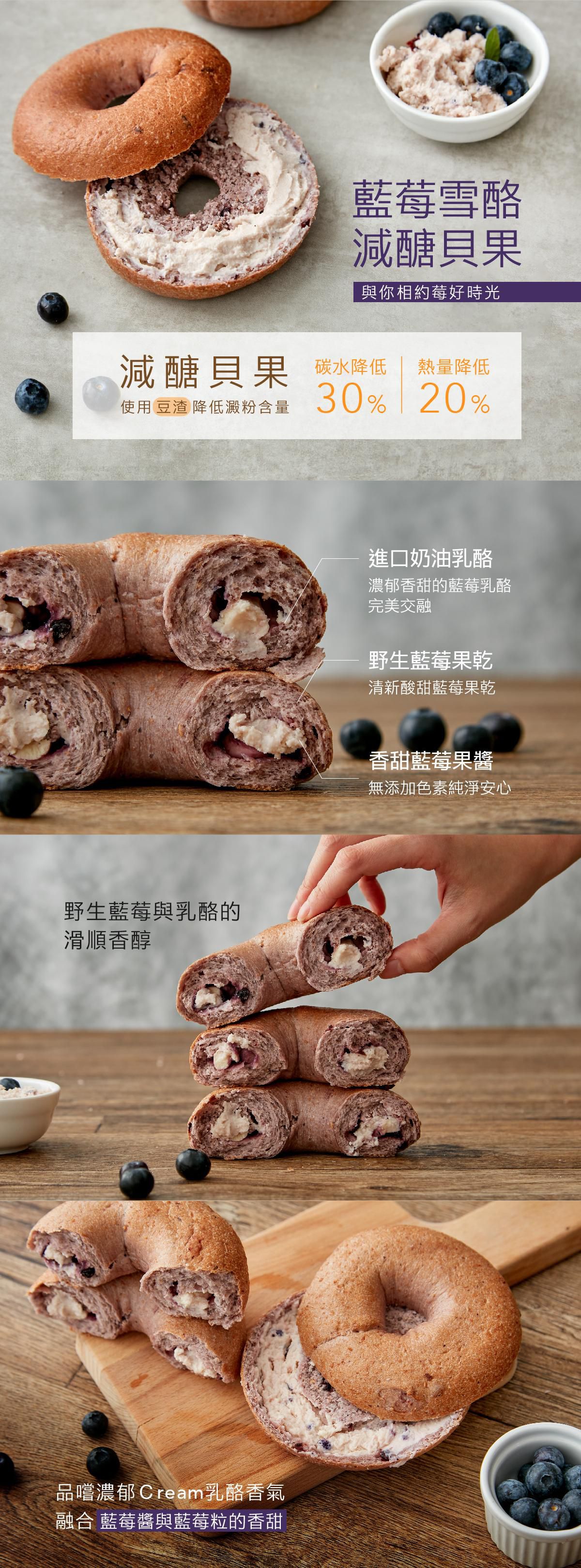 原味時代 - 【減醣手作貝果】藍莓雪酪貝果3顆