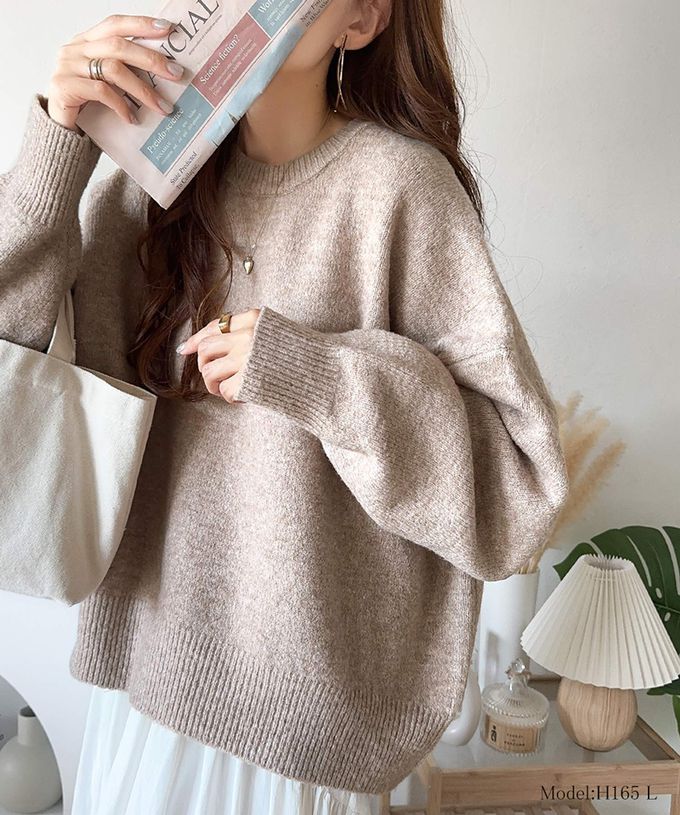 日本 Classical Elf - 溫柔圓領寬版純色針織毛衣-粉