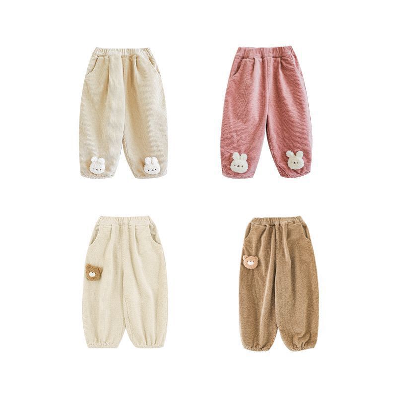 TONGMO - 立體造型腰鬆緊保暖寬褲-兔子-米白色