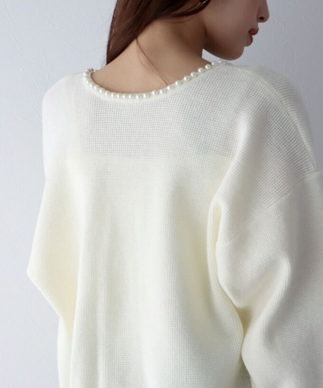 日本 BLUE EAST - 珍珠公主短版針織外套-米杏