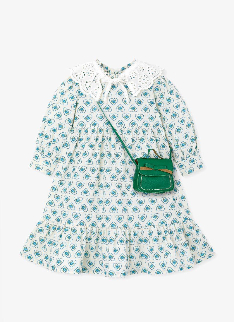 韓國 OZKIZ - (附包包)綠色愛心長袖高腰魚尾洋裝