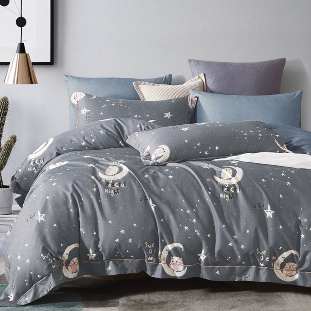 MIT 3M法式天絲 鋪棉兩用被套-晚安貓頭鷹 (單人鋪棉兩用被套)