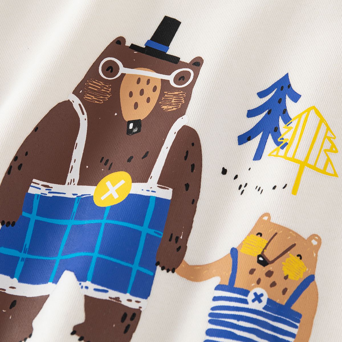 WELLKIDS - 拼色圓領長袖上衣-地鼠家族-深藍色