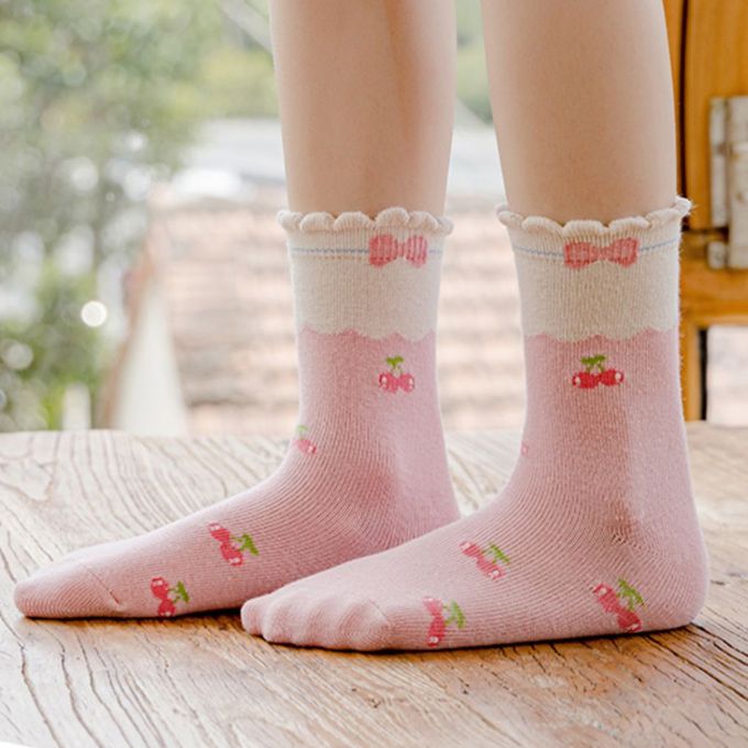 腳ㄚ子 - 幼/兒童棉質中筒襪 童襪 襪子 棉襪 兒童襪-粉色世界