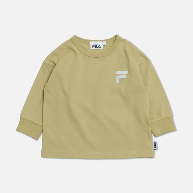 日本 Chil2 - FILA聯名 品牌刺繡長袖上衣-LOGO-卡其棕