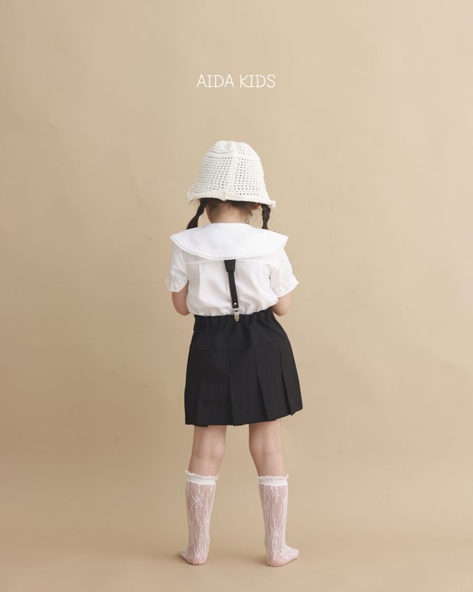 韓國 AIDA - 大方花布雕刻翻領短袖襯衫-白