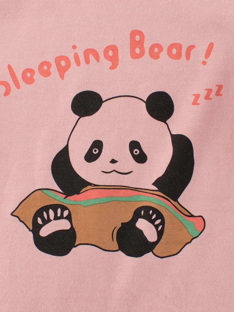 純棉圓領薄長袖上衣-懶懶熊貓-粉色
