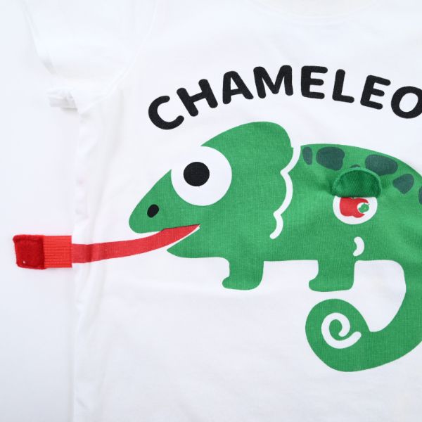 日本 Baby Room - 立體翻翻樂短袖上衣-變色龍-白