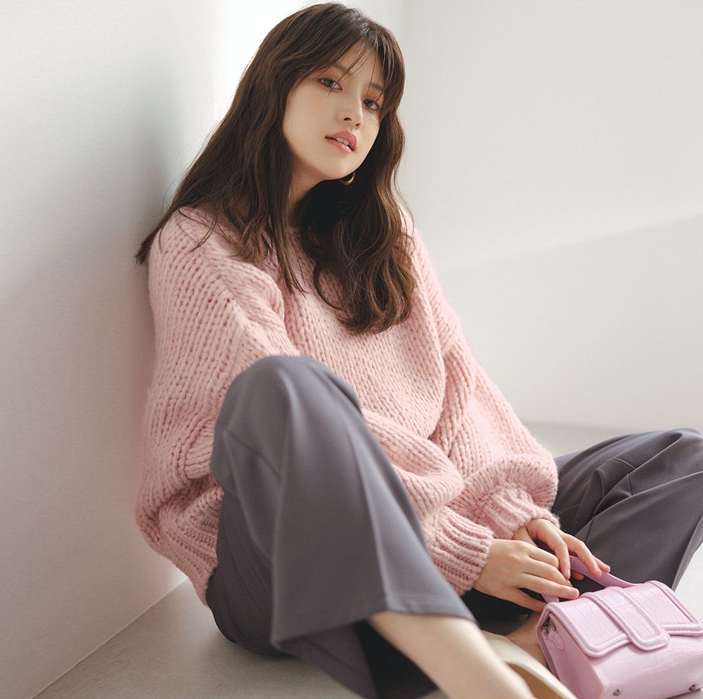 日本 GRL - 聯名款 慵懶麻花編織毛衣-活力橘