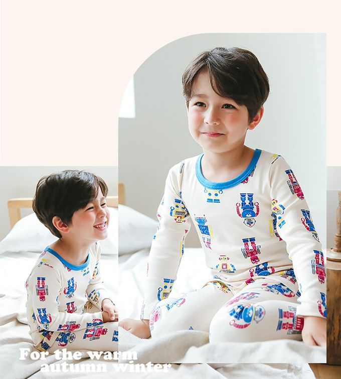 正韓 Puco - 超優質嬰幼兒/兒童長袖有機純棉家居服/睡衣-機器人
